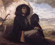 Gustave Courbet Self-Portratit with Black Dog oil
